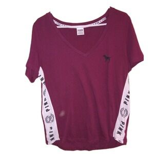 Victoria's Secret PINK SZ L Top Maroon V Neck T-Shirt